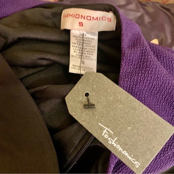 NWT Bodycon Dress Small Fashionomics Purple Black Color Block Ruffled Color Slvs - Picture 14 of 15